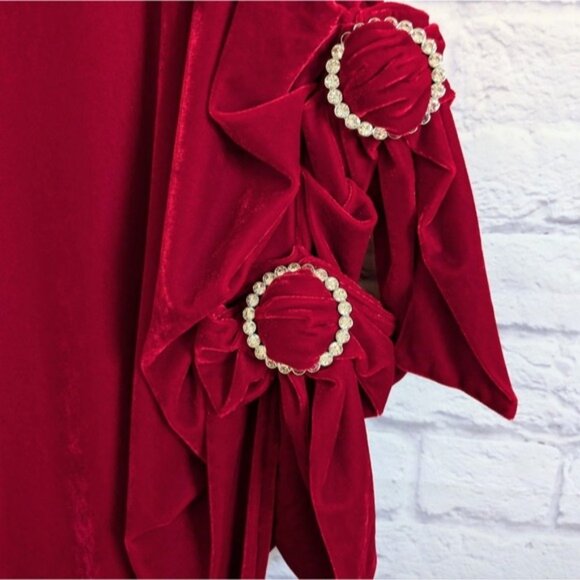 Lovers and Friends Red Velvet Edith Gown S Rhinestone Crystal Bows Cut Out Glam - Picture 5 of 9
